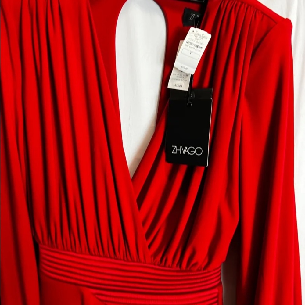 Zhivago Red Plunge Midi Dress - Picture 4 of 10